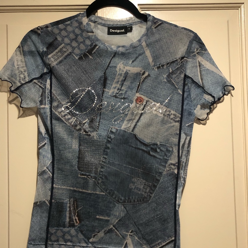 Desigual Blue Mesh Top